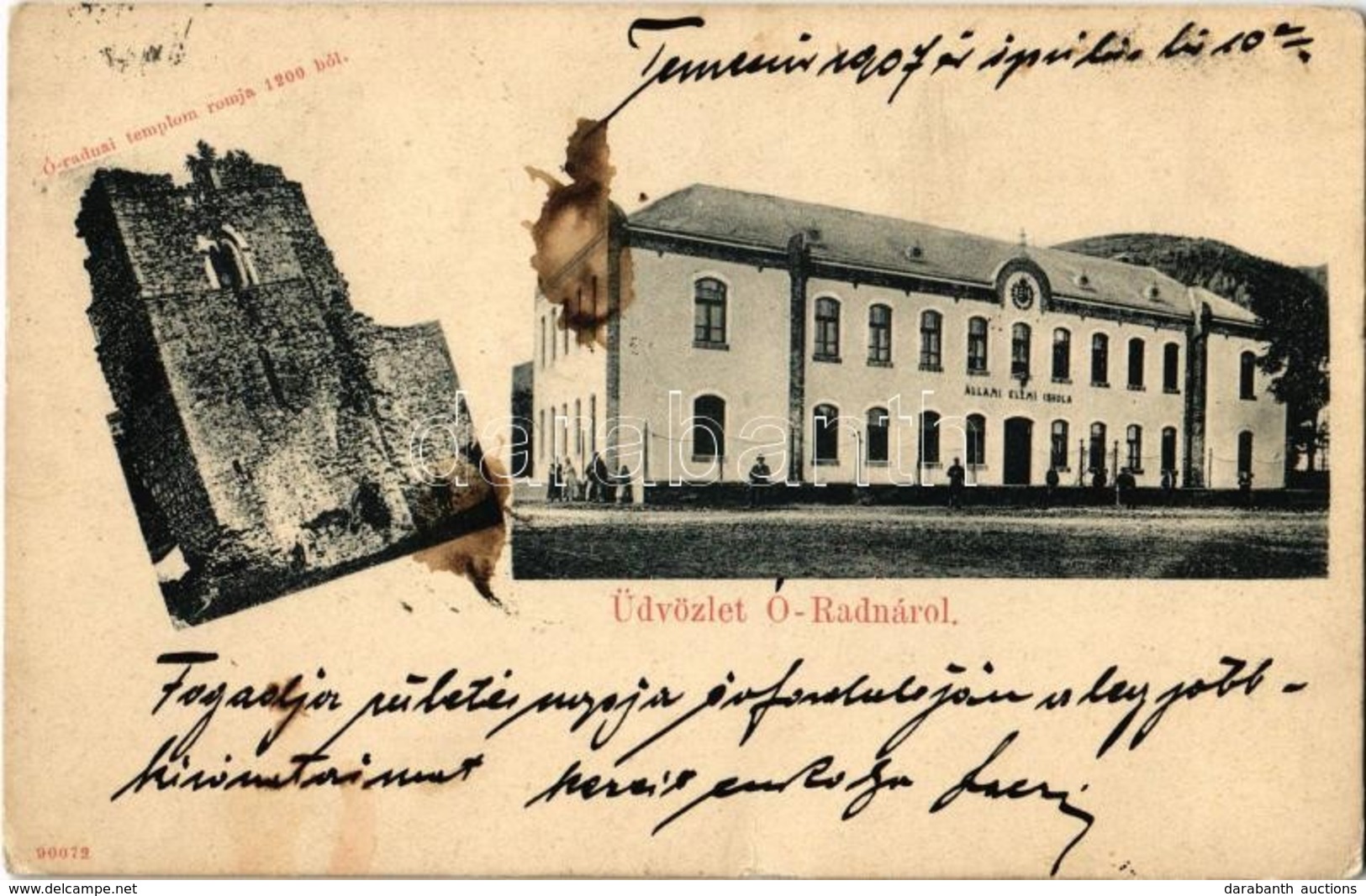 T2/T3 1907 Óradna, Alt-Rodna, Rodna; Templom Romjai 1900-ból, Állami Elemi Iskola / Church Ruins From 1200, School (fl) - Sin Clasificación