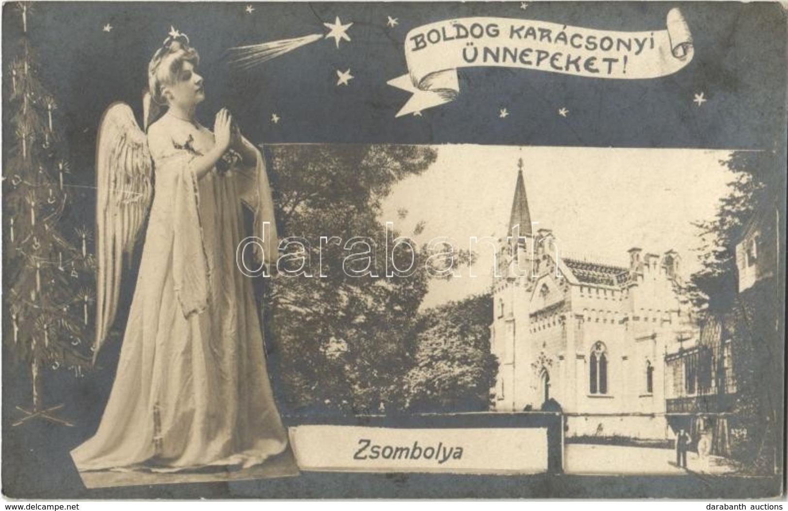 * T2 1916 Zsombolya, Hatzfeld, Jimbolia; Gróf Csekonics Csitó Kastély. Montázs Angyallal és Karácsonyi üdvözlettel / Cas - Sin Clasificación