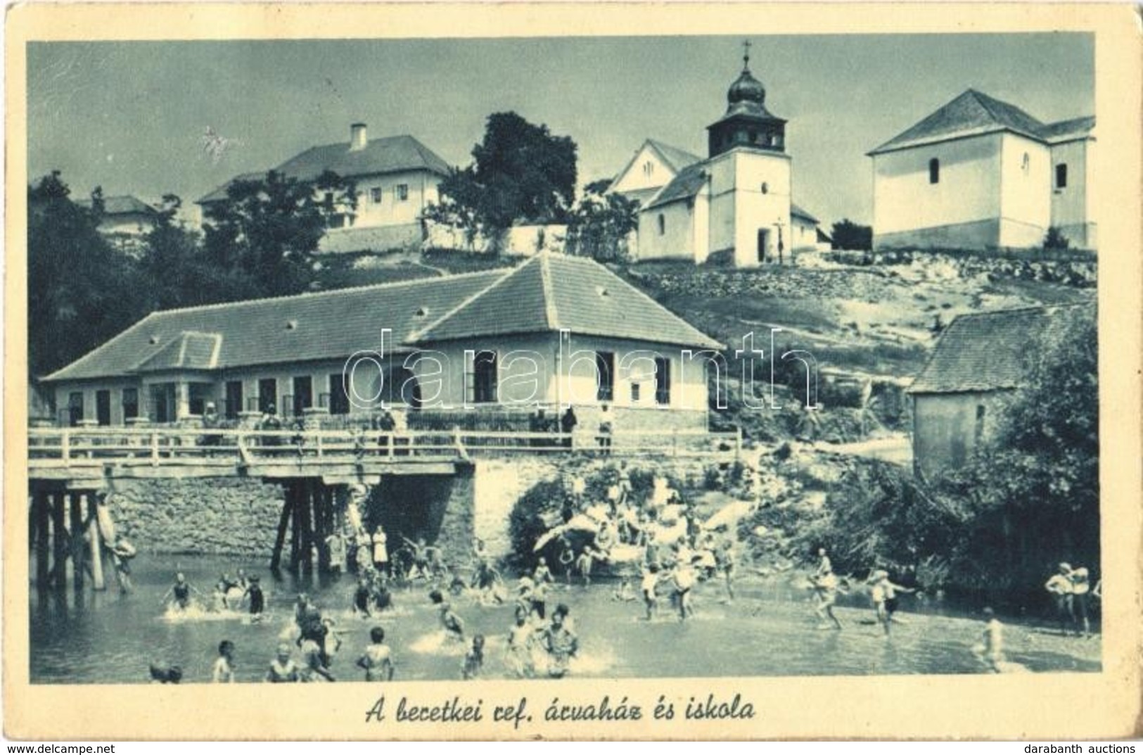 T2 1940 Beretke, Bretka; Református árvaház és Iskola, Fürdőző Gyerekek A Folyóban / Calvinist School And Orphanage, Swi - Sin Clasificación