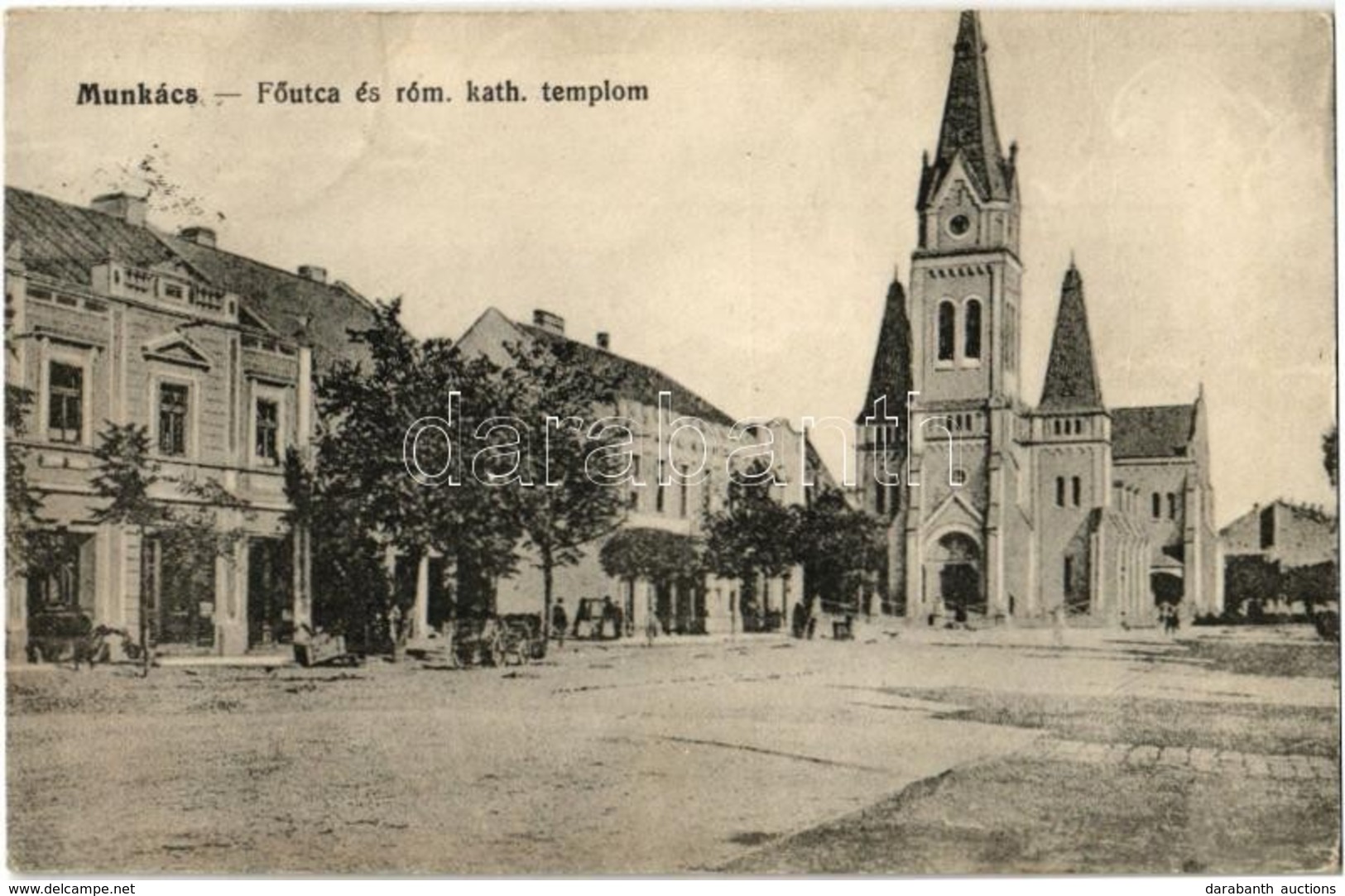 T2/T3 1915 Munkács, Mukacheve, Mukacevo; Fő Utca, Római Katolikus Templom / Main Square, Church - Ohne Zuordnung