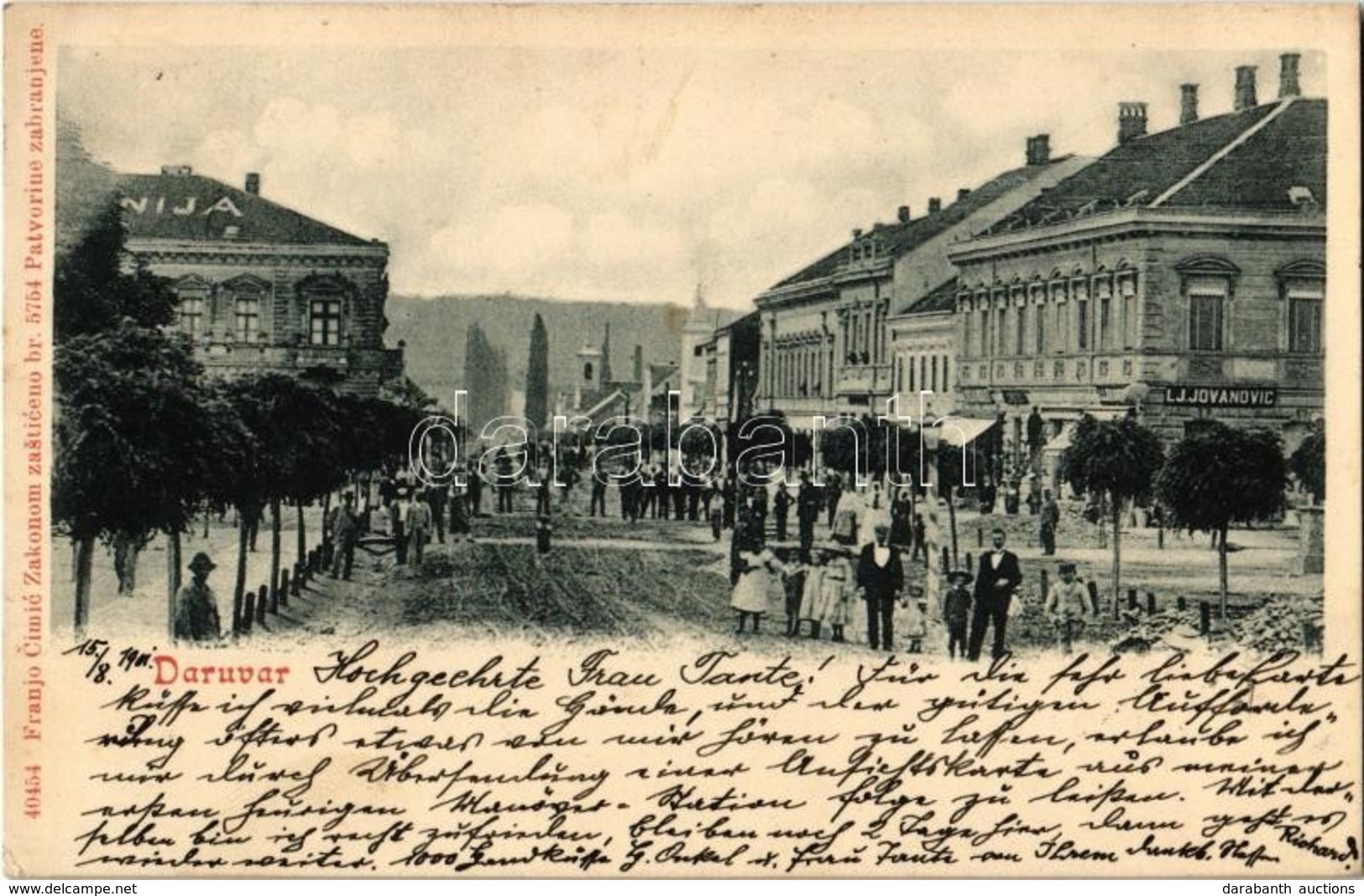 T2/T3 1901 Daruvár, Daruvar; Utcakép, L.J. Jovanovic üzlete / Street View With Shop - Other & Unclassified