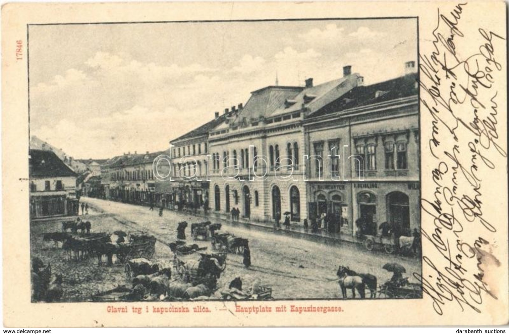 * T2/T3 1901 Eszék, Essegg, Osijek; Glavni Trg I Kapucinska Ulica / Hauptplatz Mit Kapuzinergasse / Fő Tér, Kapucinus Ut - Otros & Sin Clasificación