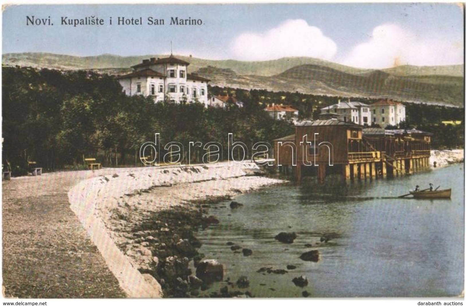 T2/T3 1911 Novi Vinodolski, Novi, Novoga; Kupaliste I Hotel San Marino / Seashore, Beach, Spa, Baths, Hotel, Boat. Felix - Otros & Sin Clasificación