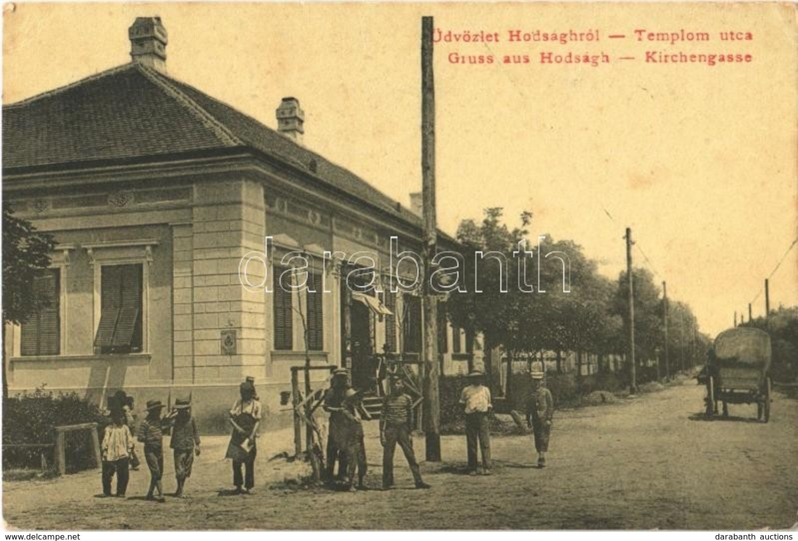 T2/T3 1908 Hódság, Odzaci; Templom Utca, Rausch Ede üzlete. W. L. 1990. / Kirchengasse / Street View, Shop Of Rausch (fl - Ohne Zuordnung