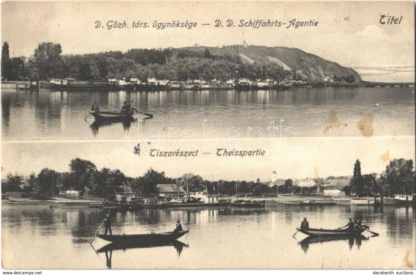 T2/T3 1907 Titel, Duna Gőzhajózási Tásaság ügynöksége, Kikötő, Tisza Részlet, Csónakok, Uszályok, Gőzhajók. Phot. Oldal  - Ohne Zuordnung