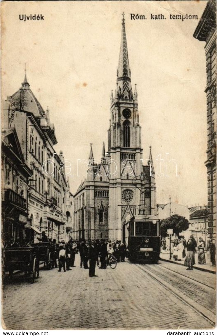 * T2/T3 Újvidék, Novi Sad; Római Katolikus Templom, Villamos. Hohlfeld J. Kiadása / Street View With Tram And Church (EK - Sin Clasificación