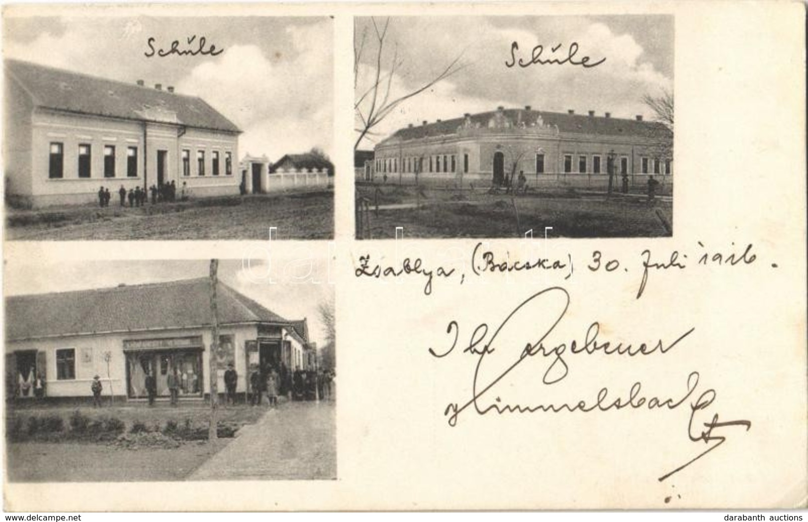 T2/T3 1916 Zsablya, Zabalj;  Szerb Iskola, Karapancsity Vladimir üzlete és Saját Kiadása / Serbian School, Publisher's S - Sin Clasificación