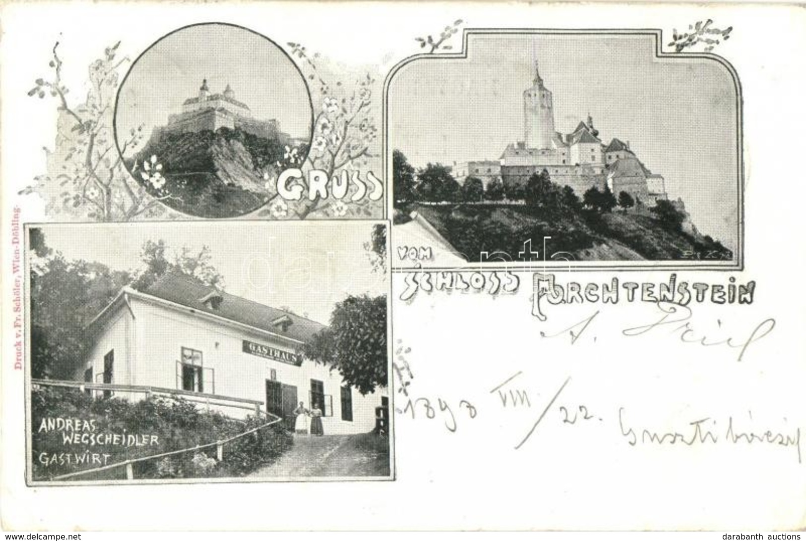 T2/T3 1898 Fraknó, Fraknóváralja, Forchtenau, Forchtenstein; Fraknó Vára, Fraknóvár, Wegscheidler Fogadó és Kocsma. Kiad - Sin Clasificación