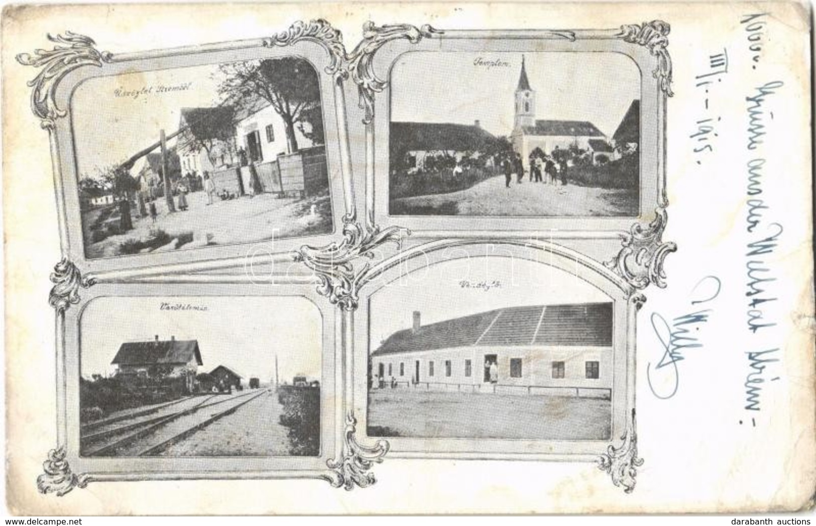 T3 1915 Strém, Strem (Németújvár, Güssing); Templom, Vasútállomás, Vendéglő, Utca és Gémeskút / Kirche, Bahnhof, Restaur - Sin Clasificación