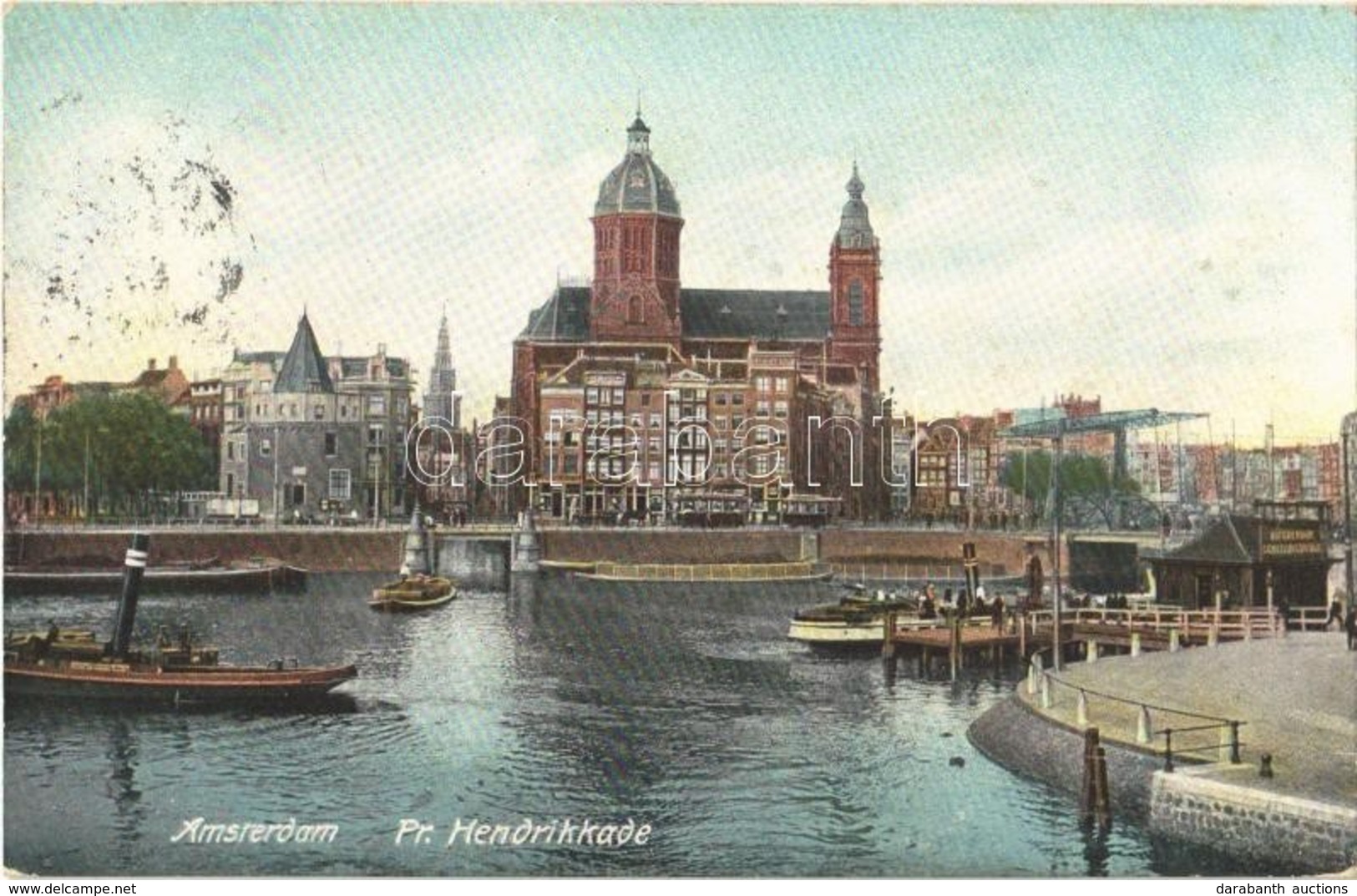 T2/T3 1906 Amsterdam, Pr. Hendrikkade / Ship Station, Tram, Steamship. Dr. Trenkler Co. Ams. 153. (EK) - Sonstige & Ohne Zuordnung