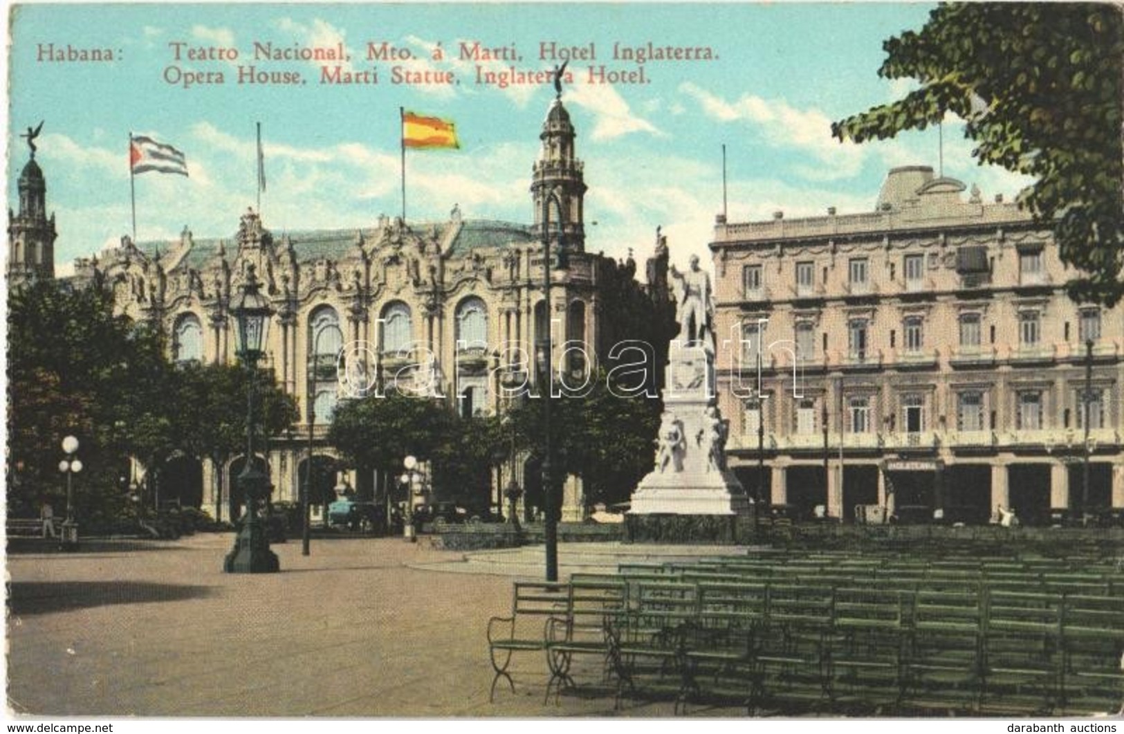 ** T2 1931 Havana, Habana; Teatro Nacional, Mto. á Marti, Hotel Inglaterra / Opera House, Marti Statue, Inglaterra Hotel - Otros & Sin Clasificación