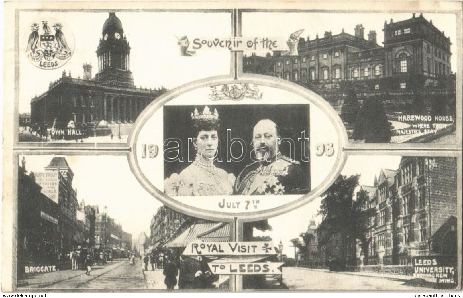 T2/T3 1908 July 7 Leeds, Souvenir Of The Royal Visit , Town Hall, Briggate, Harewood House, University (EK) - Sonstige & Ohne Zuordnung