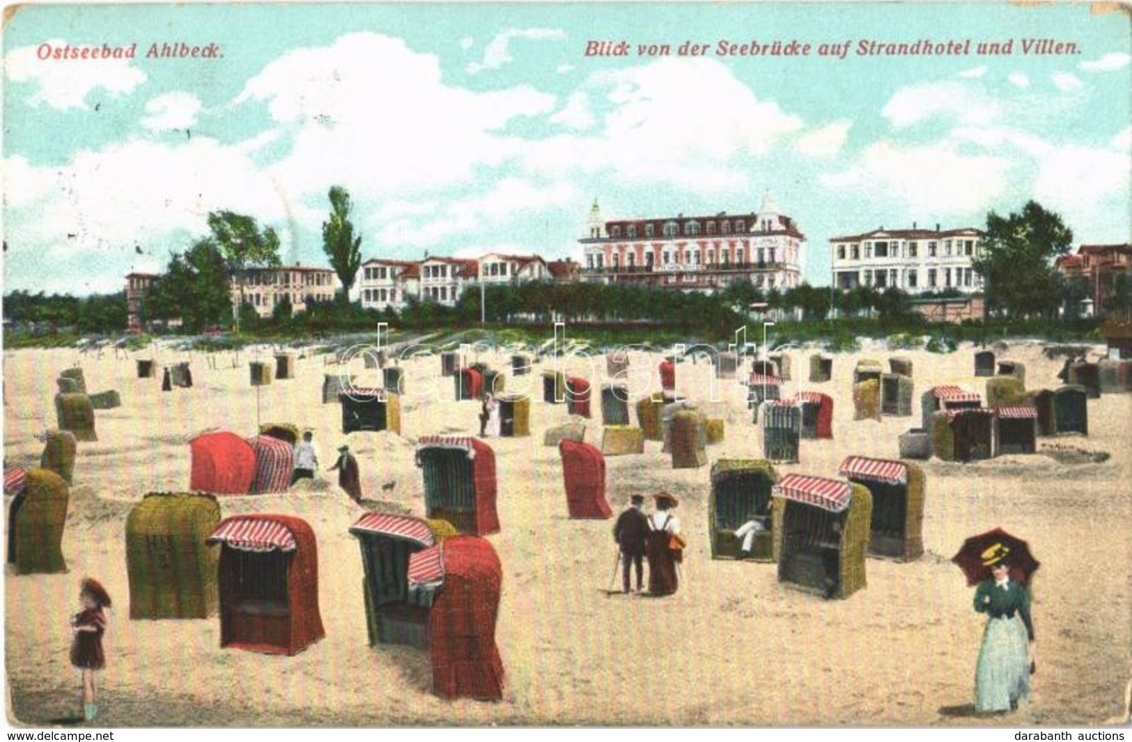 T2/T3 Ahlbeck, Blick Von Der Seebrücke Auf Strandhotel Und Villen / Sea Beach, Hotels And Villas (EK) - Ohne Zuordnung