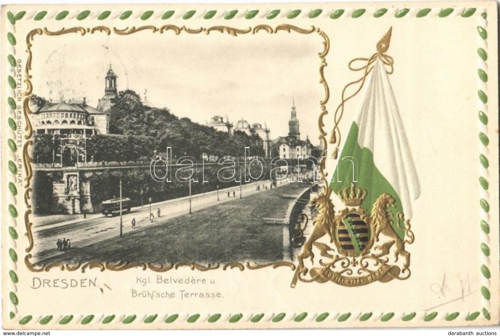 T2 1902 Dresden, Kgl. Belvedere U. Brühlsche Terrasse. 'Erikea' Art Nouveau, Coat Of Arms And Flag, Emb. Litho - Sin Clasificación