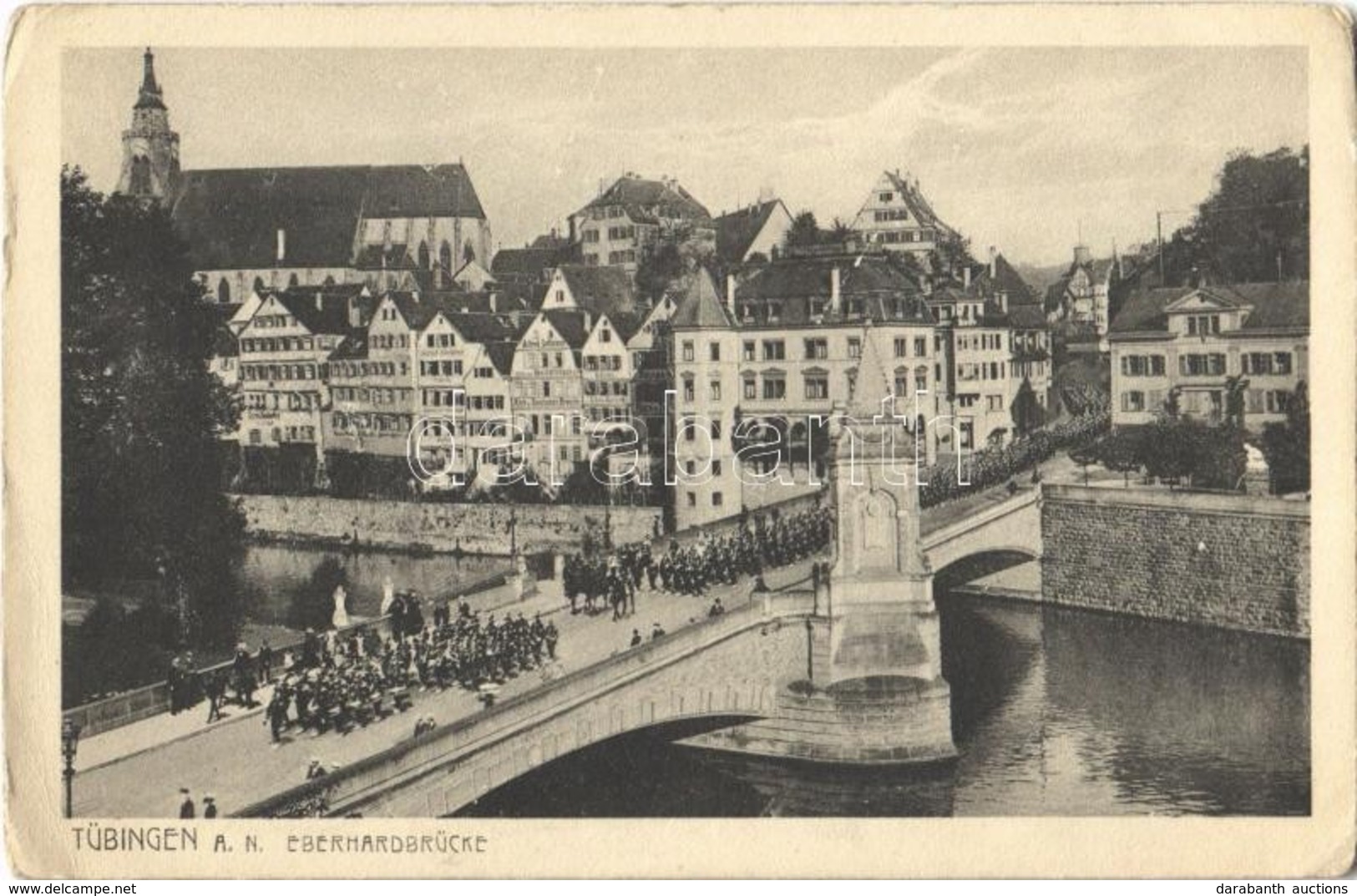 ** T2/T3 Tübingen, Eberhardbrücke / Bridge, Military Parade (crease) - Ohne Zuordnung