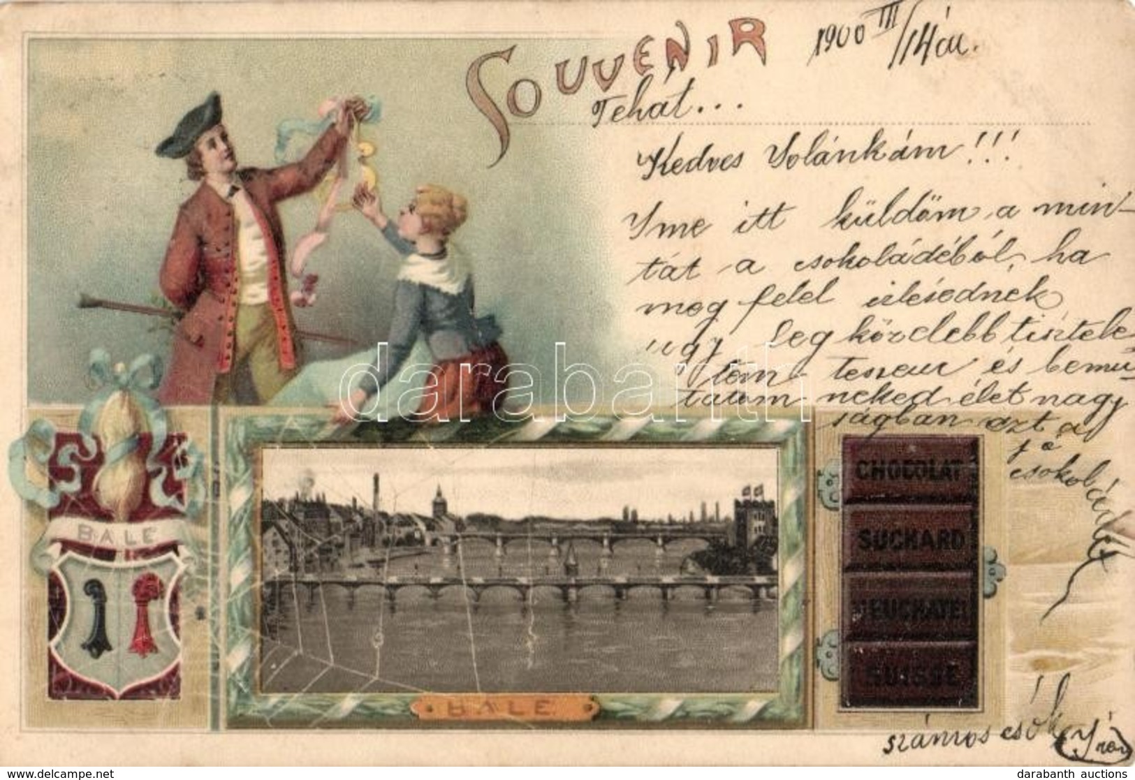 T2 1900 Basel, Bale; Chocolat Suchard / Chocolate Advertisement Card, Litho - Otros & Sin Clasificación