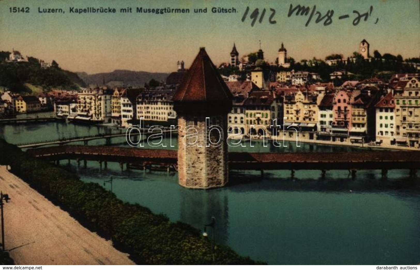 * T3 1912 Luzern, Lucerne; Kapellbrücke Mit Museggtürmen Und Gütsch / Bridge, Tower. Wehrli A.-G. (r) - Sonstige & Ohne Zuordnung