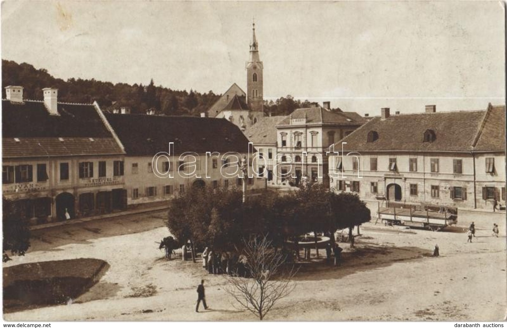 T2 1908 Ljutomer, Luttenberg; Hauptplatz, Gemeindeamt / Main Square, Church, Town Hall, Shops Of A. Huber, Ivan And Kuko - Otros & Sin Clasificación