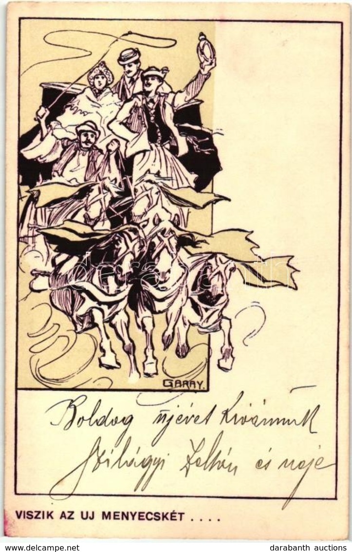 * T2/T3 Viszik Az új Menyecskét... Kiadja Kner Izidor / Hungarian Wedding Folklore Art Postcard. S: Garay (EK) - Sin Clasificación