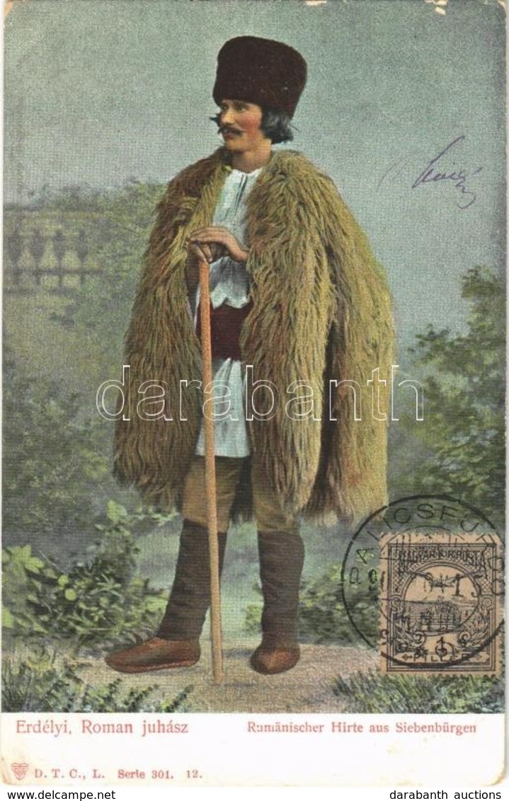 T2/T3 1907 Erdélyi Román Juhász, Folklór, Népviselet / Rumänischer Hirte Aus Siebenbürgen / Transylvanian Folklore, Roma - Ohne Zuordnung