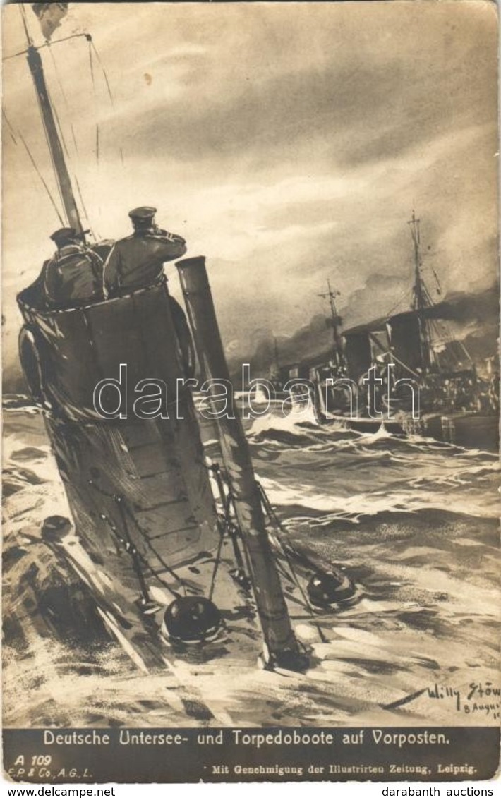 ** T2/T3 Deutsche Untersee- Und Torpedoboote Auf Vorposten. Kaiserliche Marine / German Imperial Navy Art Postcard, Subm - Sin Clasificación