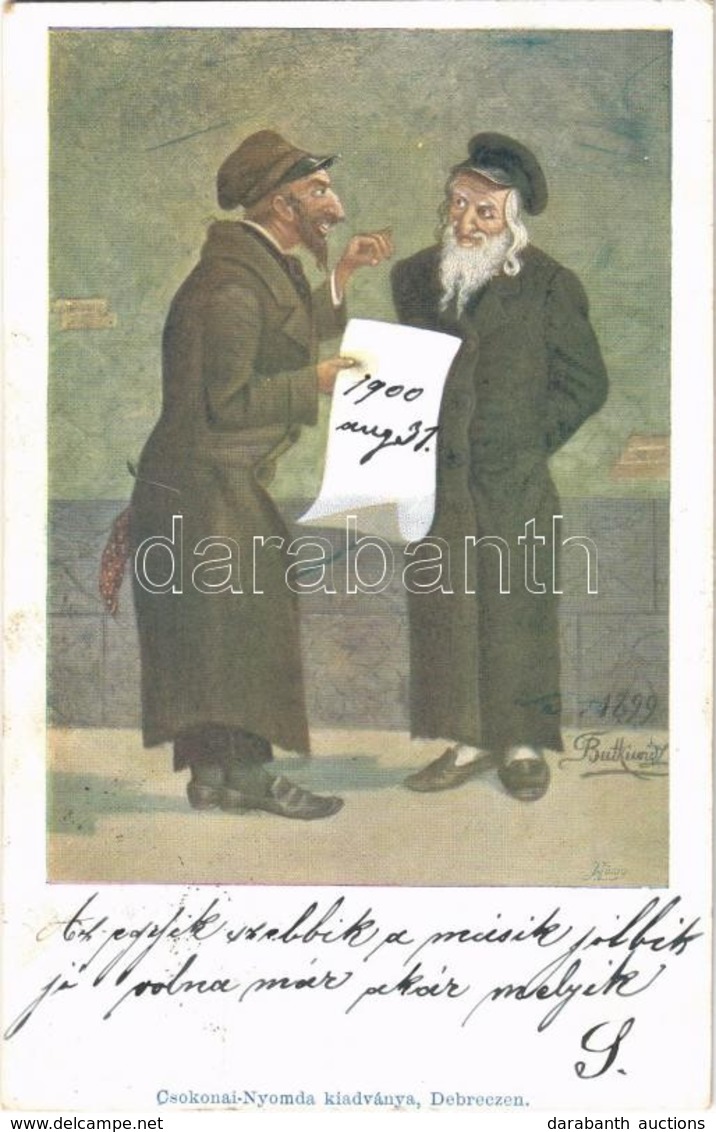 T2 1900 Zsidó Férfiak. Csokonai Nyomda Kiadványa, Debrecen / Jewish Men, Judaica Art Postcard S: Butkievicz - Ohne Zuordnung