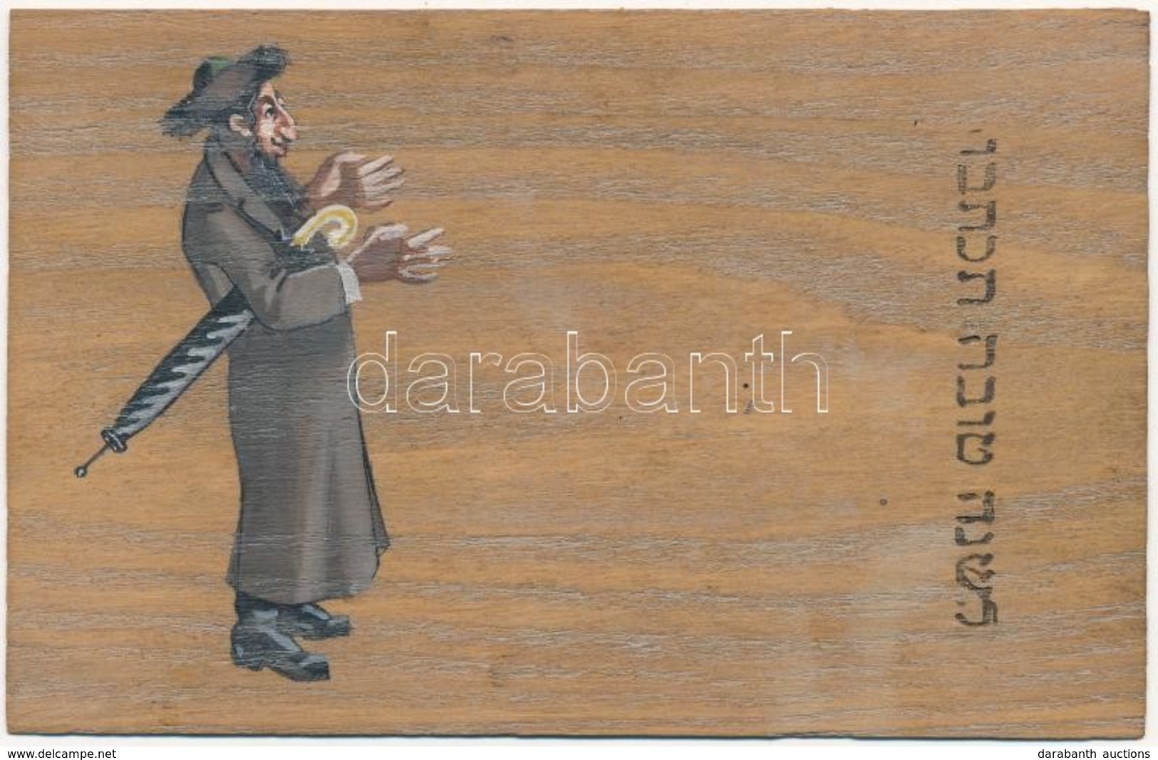 T1/T2 1899 Rabbi, Héber Felirattal. Kézzel Rajzolt és Színezett Egyedi Lap Fakéregből / Rabbi, Hebrew Text. Custom Made  - Ohne Zuordnung