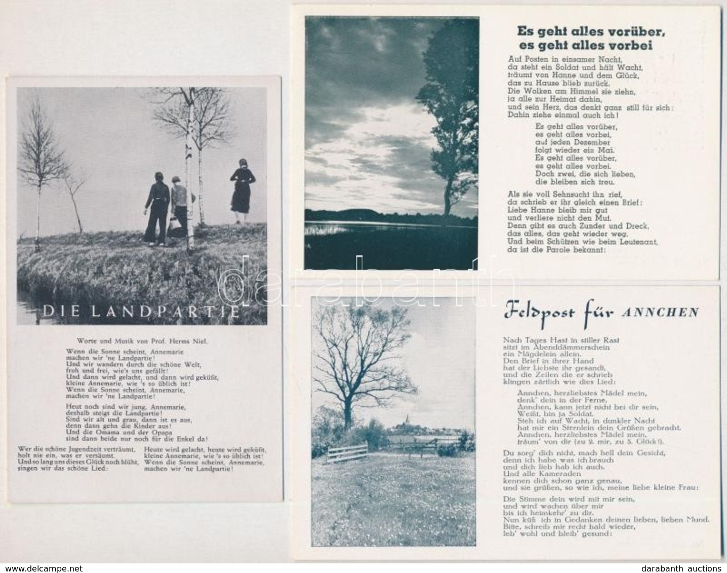 ** 3 Db Használatlan Második Világháborús Német Katonadal Képeslap / 3 Unused WWII German Military Song Postcards - Ohne Zuordnung