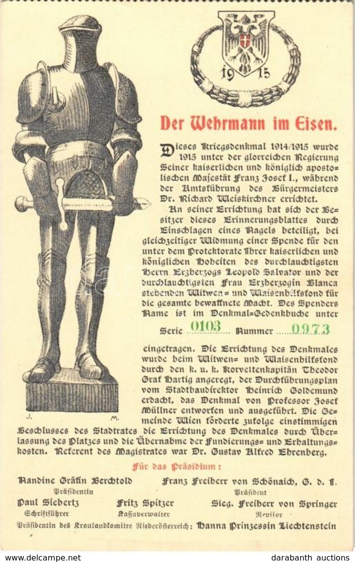 ** T2/T3 1915 Der Wehrmann Im Eisen / WWI Austro-Hungarian K.u.K. Military, Charity Fund Monument In Wien - From Postcar - Sin Clasificación