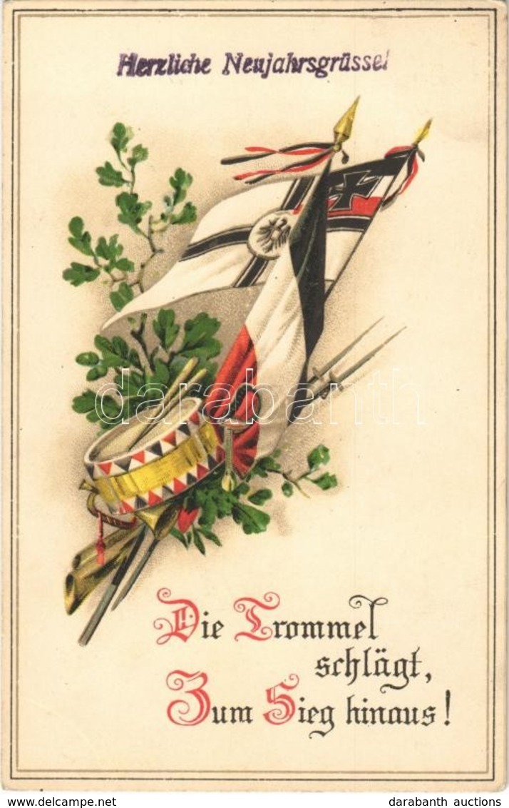 T2 Herzliche Neujahrsgrüsse! Die Trommel Schlägt Zum Sieg Hinaus / WWI German Military Song, Propaganda, Flags, New Year - Sin Clasificación