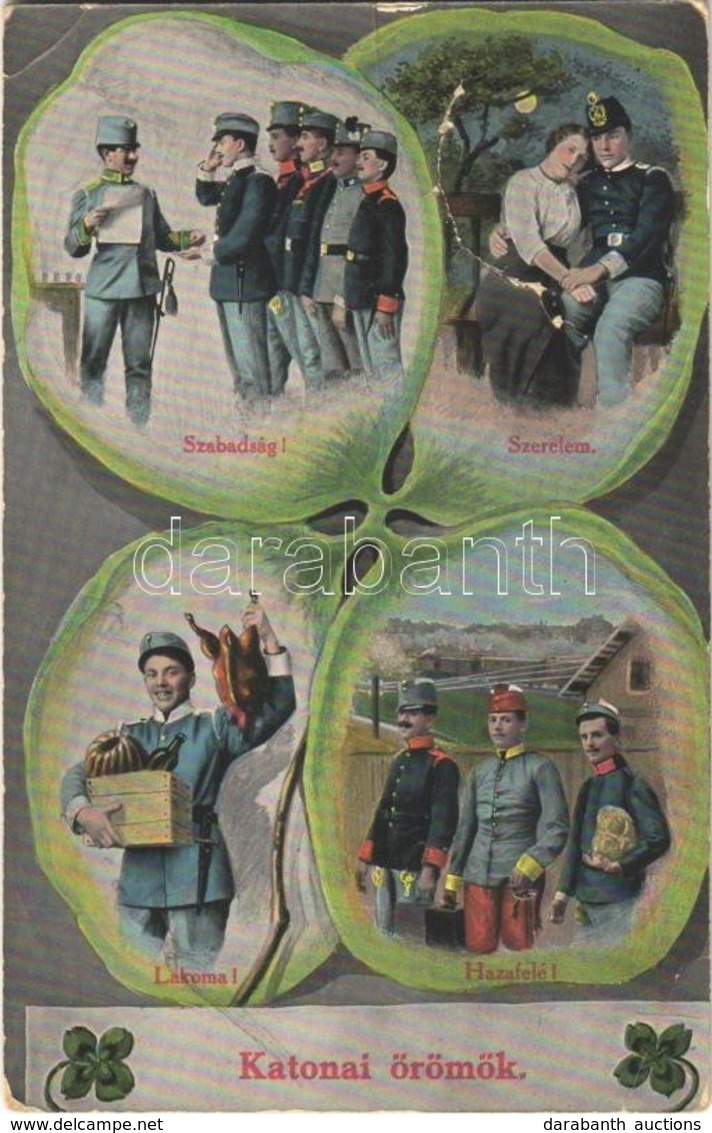T4 Katonai örömök: Szabadság, Lakoma, Szerelem, Hazafelé / WWI K.u.K. Hungarian Military Art Postcard (b) - Sin Clasificación