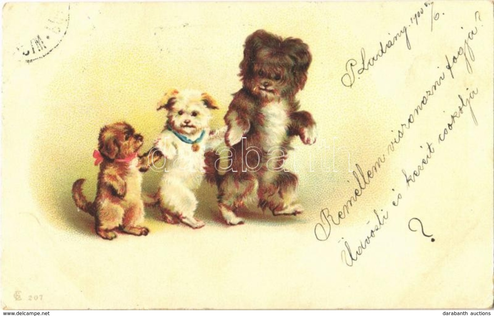 T2/T3 1900 Dogs Playing. Litho (EK) - Sin Clasificación