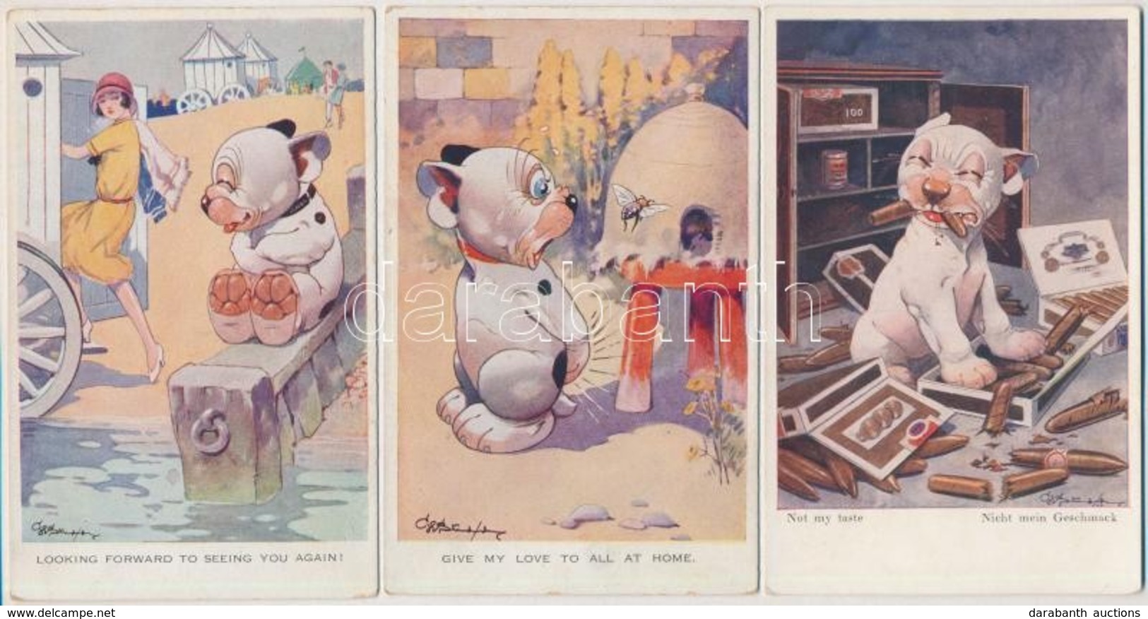 ** 6 Db RÉGI Bonzo Művész Kutya Motívum Képeslap / 6 Pre-1945 Bonzo Dog Art Motive Postcards - Sin Clasificación