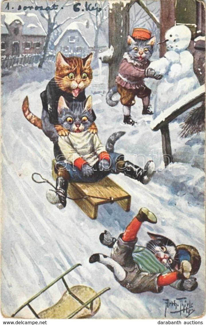 * T2/T3 Cats Sledding In Winter. T.S.N. Serie 1194. (6 Dess) S: Arthur Thiele (worn Corners) - Ohne Zuordnung