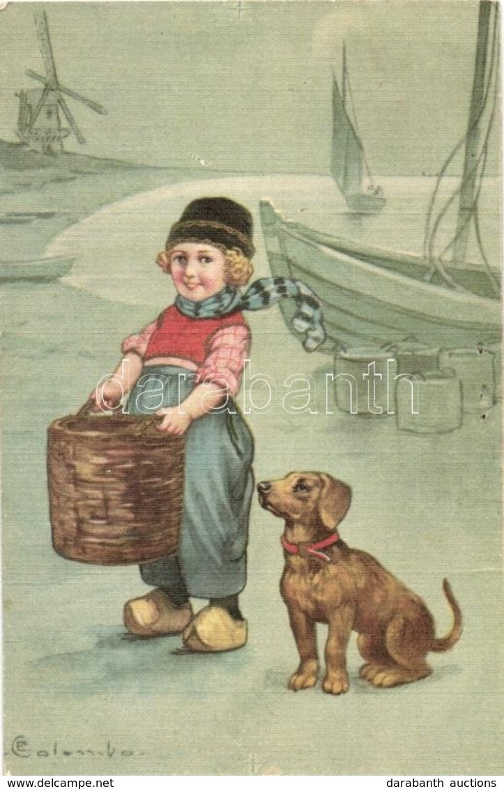 T4 Italian Art Postcard, Dutch Child, Dog, Ultra  2115. S: Colombo (pinholes) - Sin Clasificación