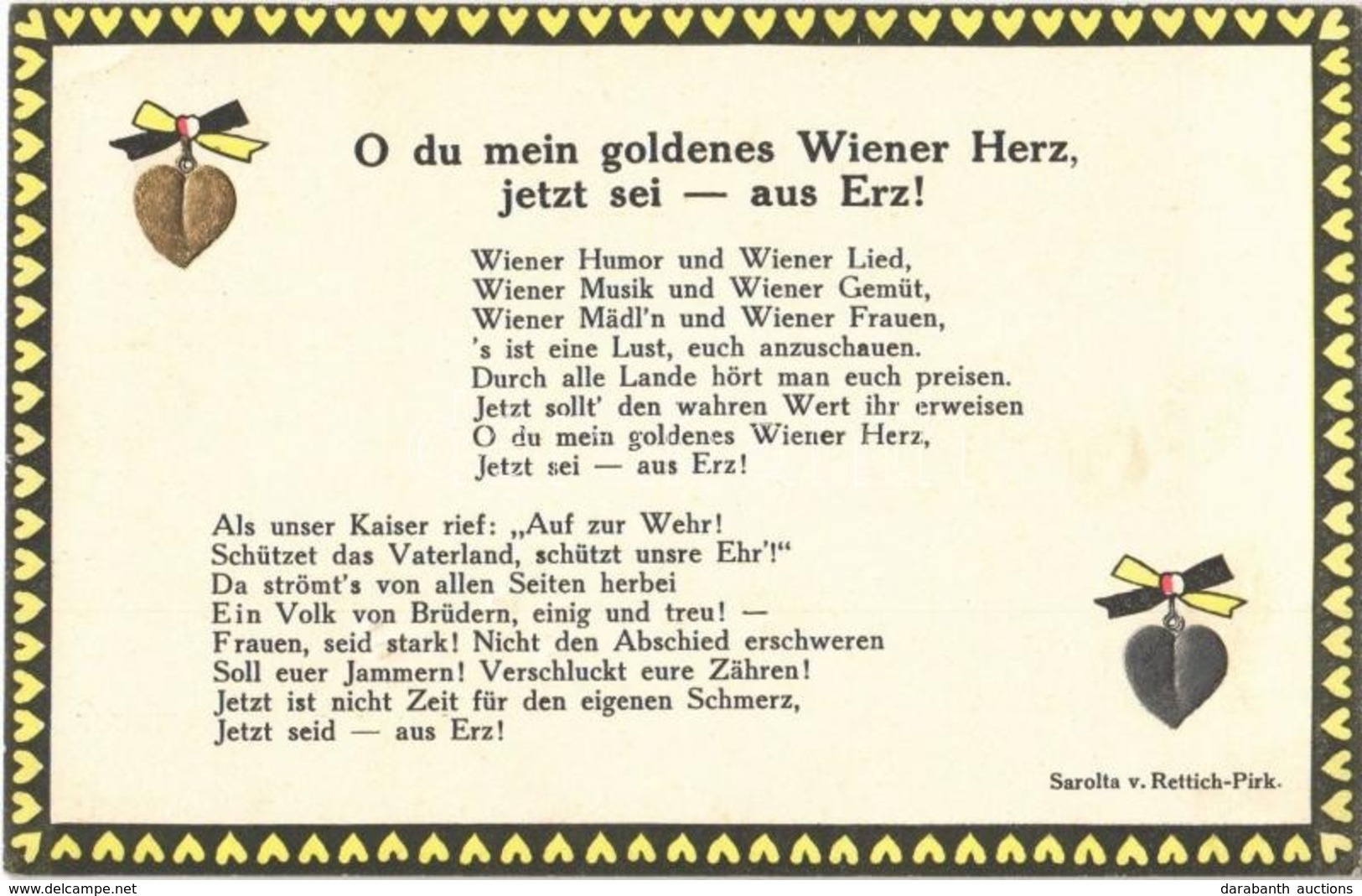 ** T2/T3 O Du Mein Goldenes Wiener Herz, Jetzt Sei Aus Erz! / WWI Austro-Hungarian K.u.K. Military Propaganda, Emb. Hear - Sin Clasificación