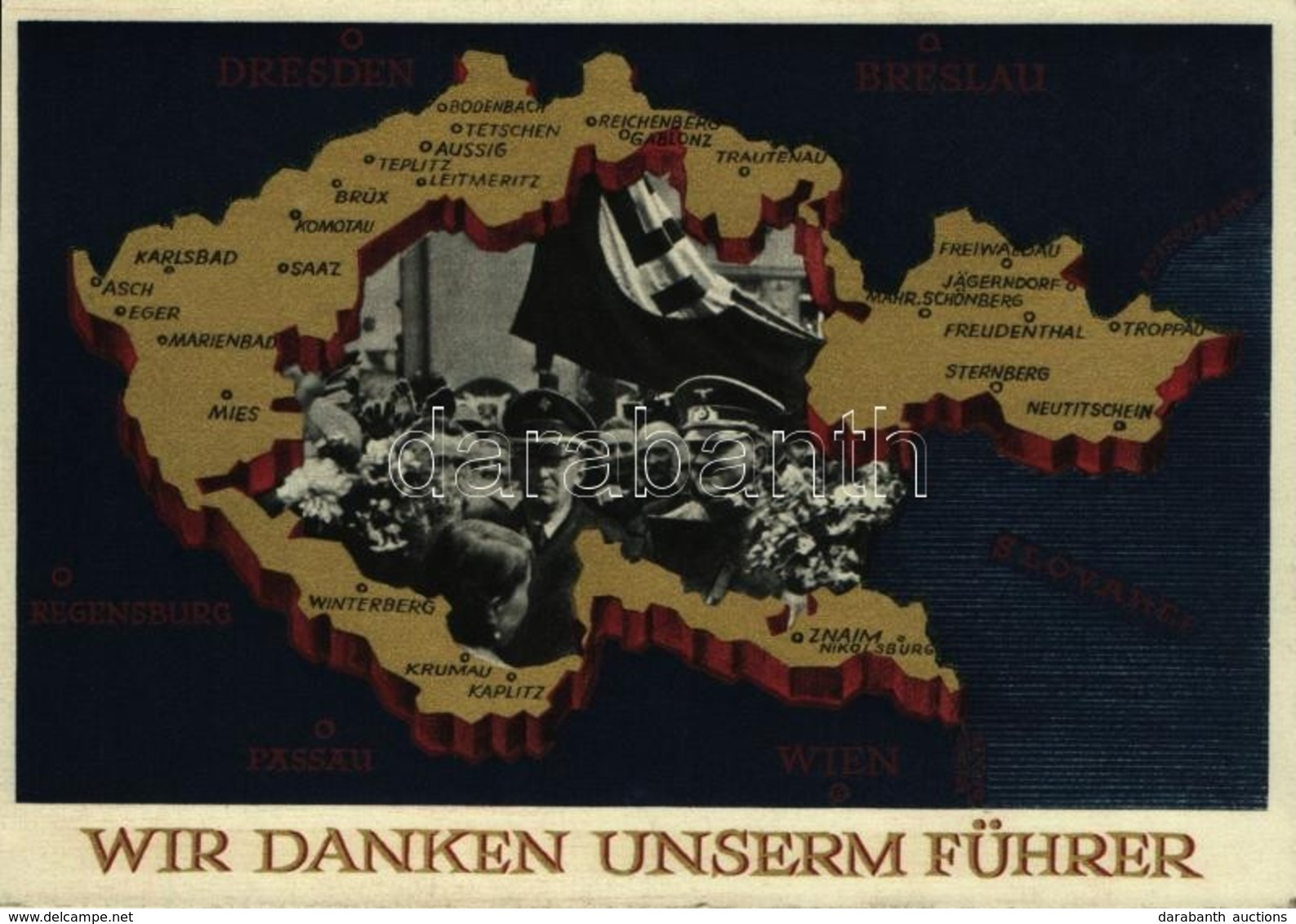 ** T1 Wir Danken Unserm Führer / NSDAP German Nazi Party Propaganda, Adolf Hitler, Konrad Henlein, Map Of The Czech Repu - Sin Clasificación