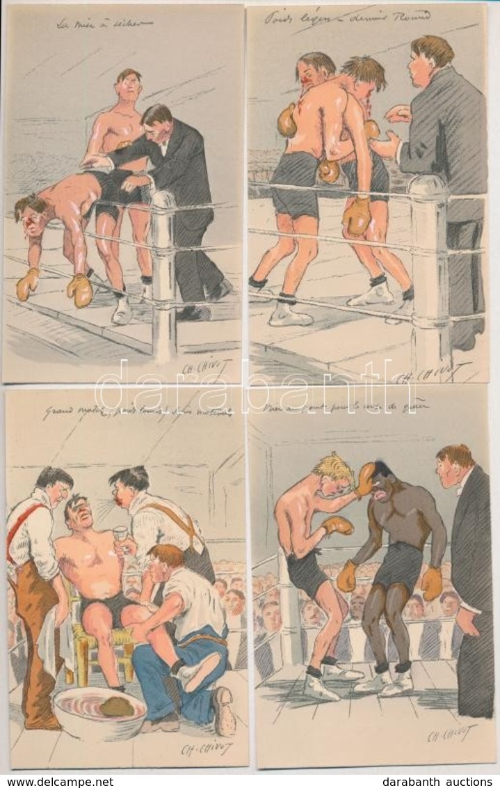 ** Boxeurs - 10 Darabos Művész Képeslap Sorozat Tokkal: Box. Ch. Chivot Szignóval / Boxing - 10 Art Motive Postcards, Si - Sin Clasificación