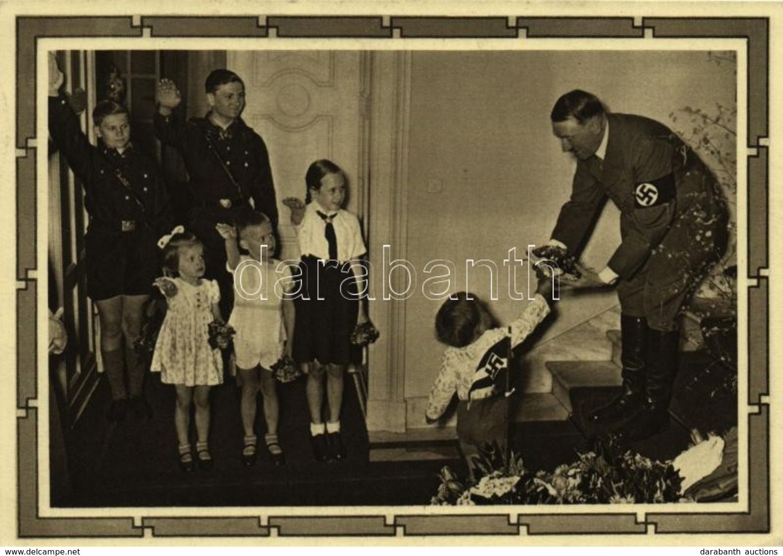 T2 Adolf Hitler With Little Children And Hitlerjugend. NSDAP German Nazi Party Propaganda 6+19 Ga. + So. Stpl - Sin Clasificación