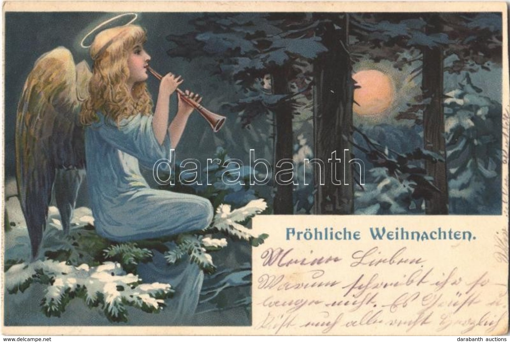 * T3/T4 Fröhliche Weihnachten / Christmas Greeting Card, Angel, Litho (cut) - Sin Clasificación