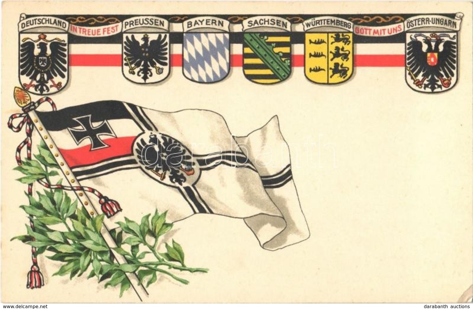 ** T2/T3 Viribus Unitis Coat Of Arms And German Flag. Floral, Litho. T.S.N. Serie 1500 No. 5.  (EK) - Ohne Zuordnung