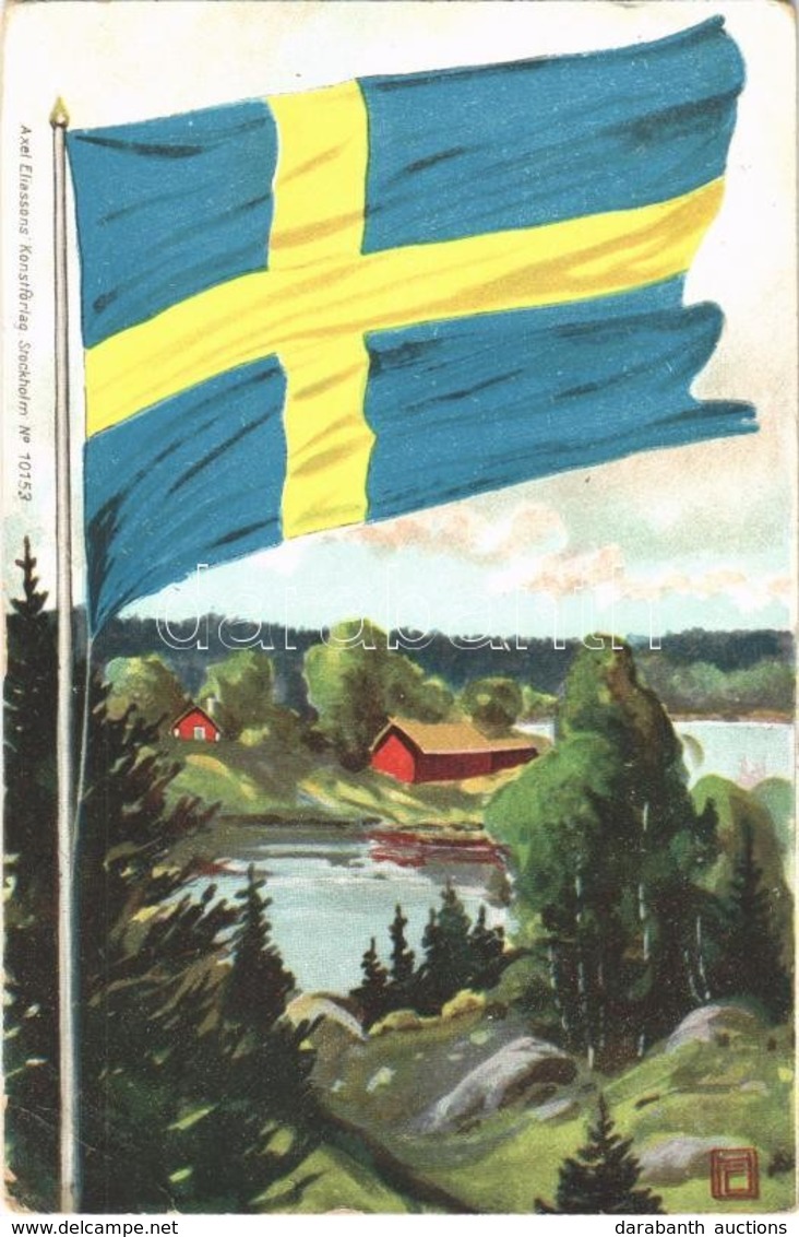 T2/T3 1910 Swedish Flag, Art Postcard, Axel Eliassons Konstförlag No. 10153. (EK) - Ohne Zuordnung