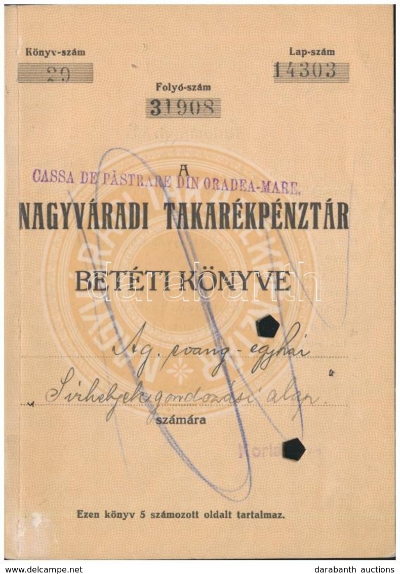 Románia / Oradea (Nagyvárad) 1925. 'Nagyváradi Takarékpénztár' Betéti Könyve, Bejegyzésekkel, Bélyegzéssel, Lyukasztássa - Ohne Zuordnung