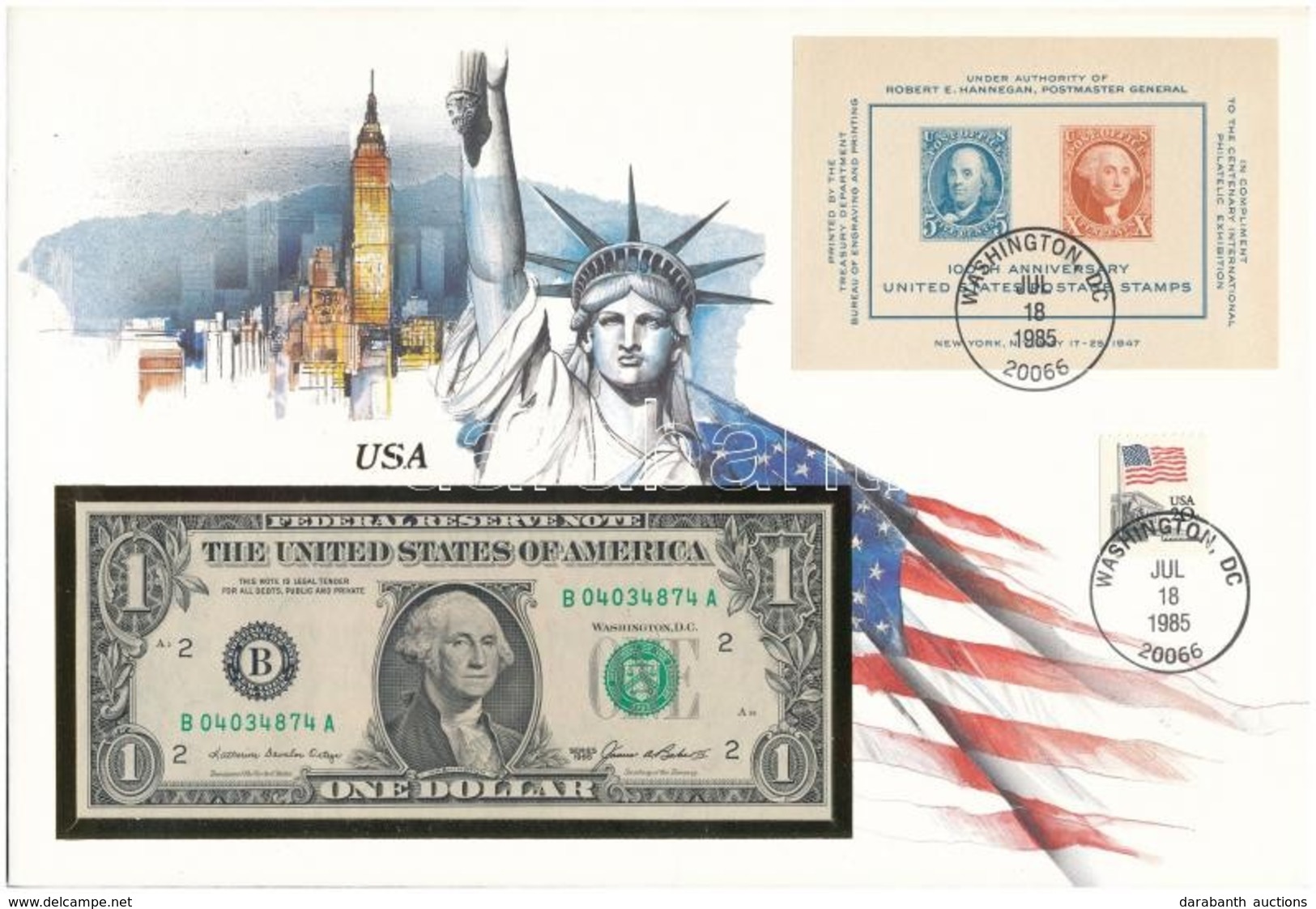 Amerikai Egyesült Államok 1985. 1$ Felbélyegzett Borítékban, Bélyegzéssel T:I USA 1985. 1 Dollar In Envelope With Stamp  - Sin Clasificación