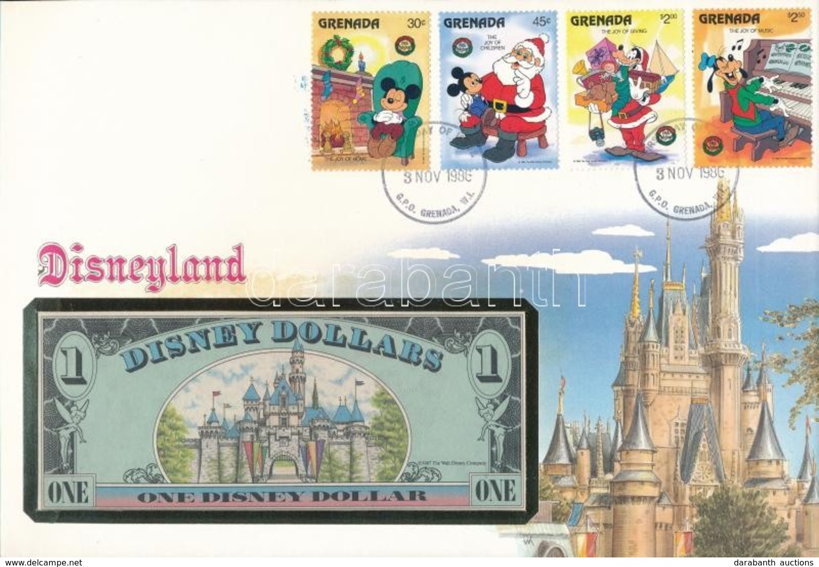 Amerikai Egyesült Államok/Disneyland 1987. 1DD Felbélyegzett Borítékban, Bélyegzéssel T:I 
USA/Disneyland 1987. 1 Disney - Sin Clasificación