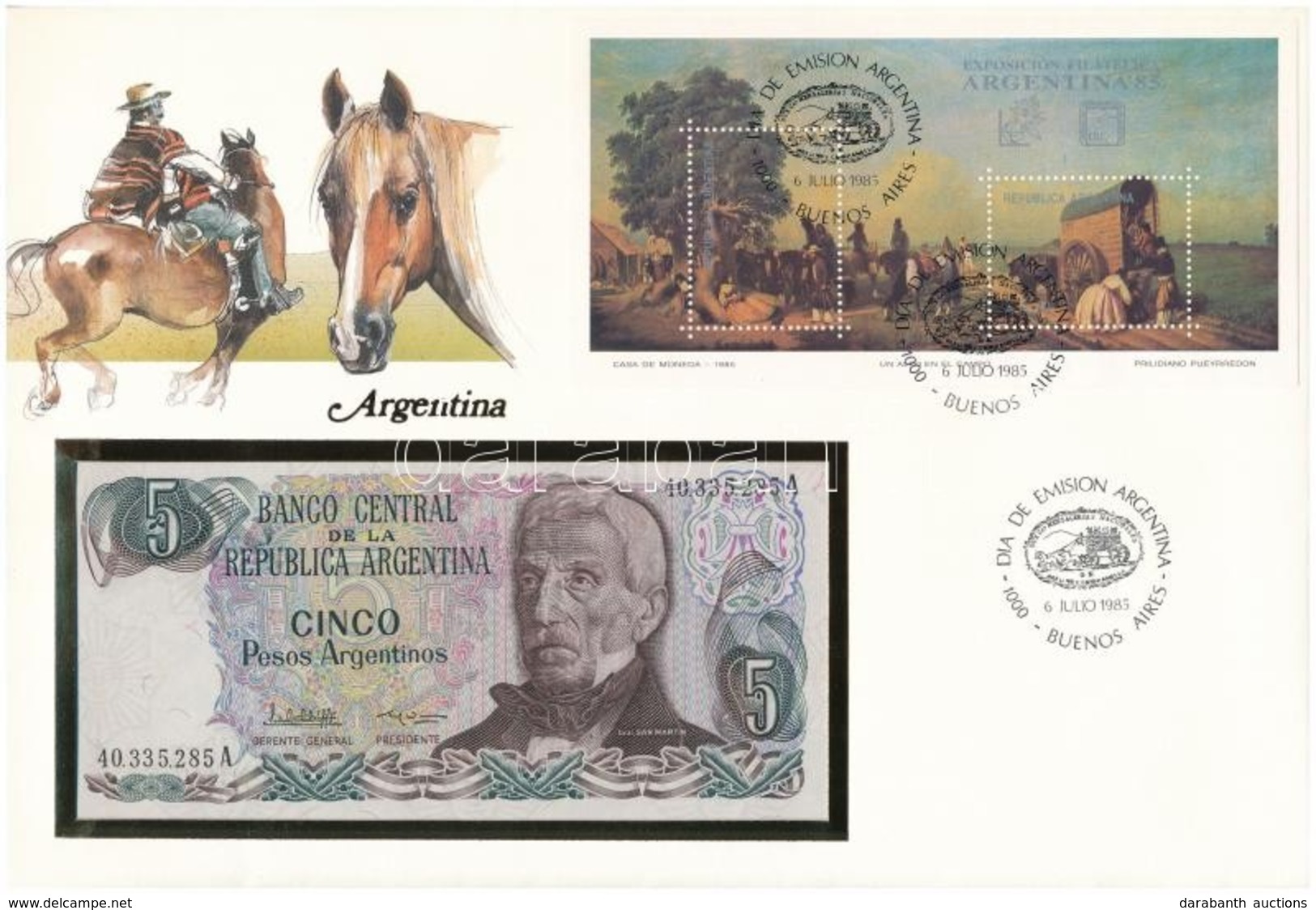 Argentína 1983-1984. 5P  Felbélyegzett Borítékban, Bélyegzéssel T:I 	
Argentina 1983-1984. 5 Pesos In Envelope With Stam - Sin Clasificación