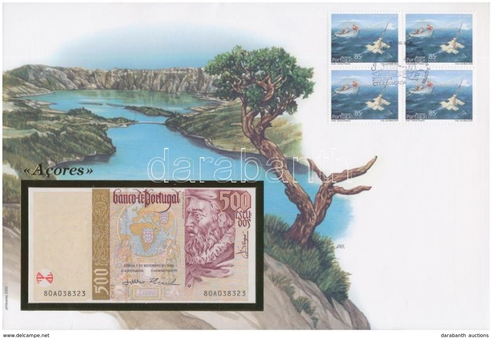 Azori-szigetek 2000. 500E  Felbélyegzett Borítékban, Bélyegzéssel T:I 
Azores 2000. 500 Escudos In Envelope With Stamp A - Sin Clasificación