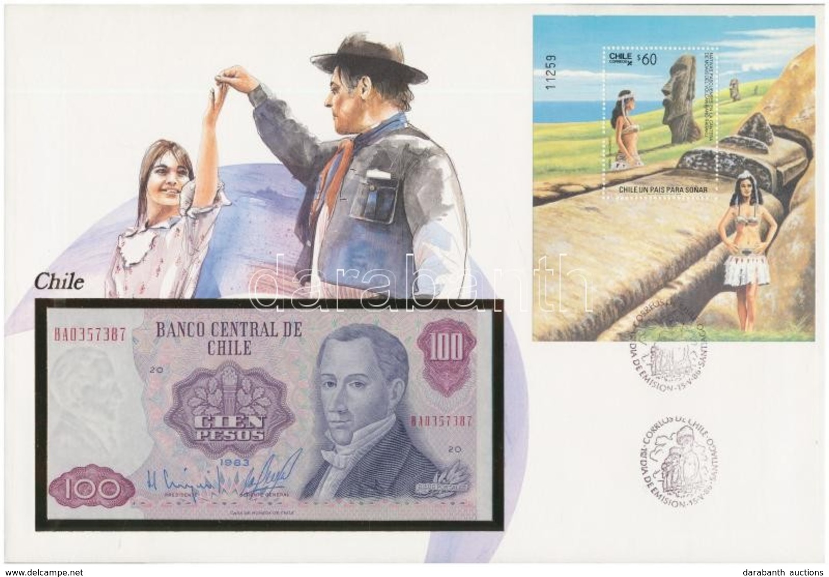 Chile 1983. 100P Felbélyegzett Borítékban, Bélyegzéssel T:I 
Chile 1983. 100 Pesos In Envelope With Stamp And Cancellati - Sin Clasificación