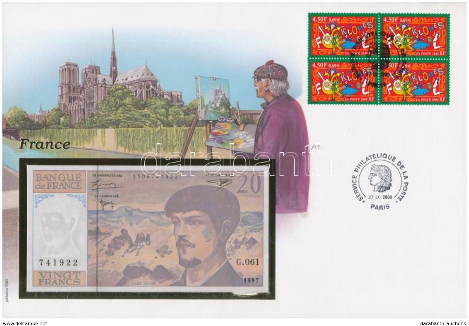 Franciaország 1997. 20Fr Felbélyegzett Borítékban, Bélyegzéssel T:I 	
France 1997. 20 Francs In Envelope With Stamp And  - Sin Clasificación