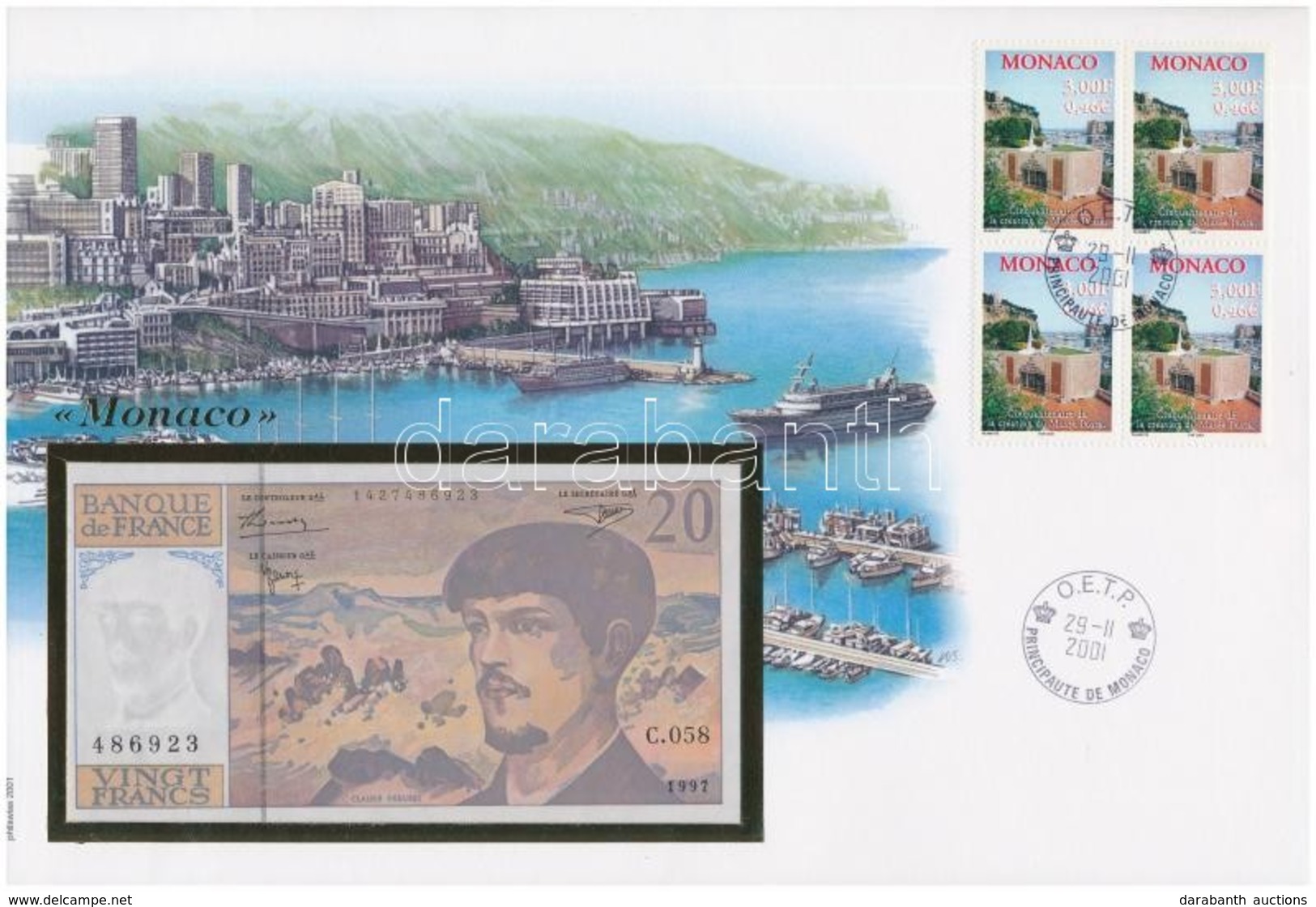 Monaco 1997. 20Fr Felbélyegzett Borítékban, Bélyegzéssel T:I 	
Monaco 1997. 20 Francs In Envelope With Stamp And Cancell - Sin Clasificación